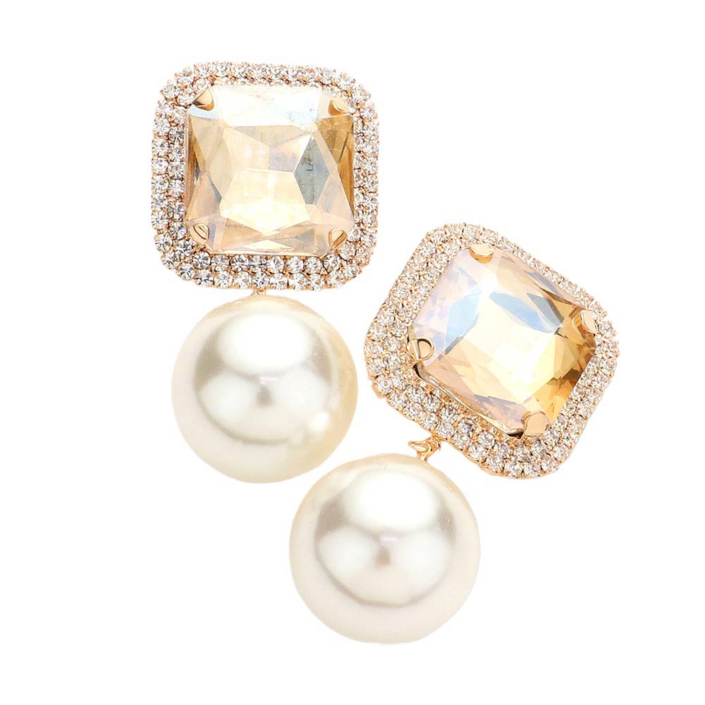 Light Col Topaz Square Stone Pearl Link Dangle Evening Clip on Earrings, make a fashionable addition to any ensemble. Crafted with a unique square stone and pearl link, these eye-catching earrings are perfect for any formal or special occasion. These clip-on earrings offer a secure fit and ensure complete comfort throughout the night.