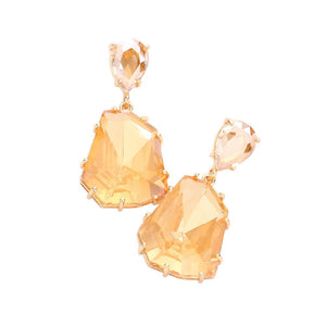Light Col Topaz Teardrop Angled Stone Link Dangle Evening Earrings, These elegant earrings feature a unique design that will add a touch of sophistication to any outfit. The angled stones create a delicate and eye-catching look, while the dangle style adds movement and dimension. Perfect for formal evening event or a special occasion.