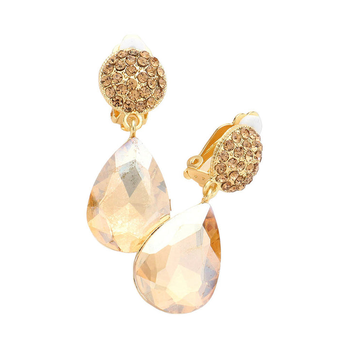 Light Col Topaz Teardrop Stone Dangle Evening Clip On Earrings, bring shimmer and sophistication to any look. These earrings are sure to eye-catching element to any outfit. These classy evening earrings are perfect for parties, weddings, and evenings. Awesome gift for birthdays, anniversaries, Valentine’s Day, or any occasion.