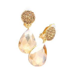 Light Col Topaz Teardrop Stone Dangle Evening Clip On Earrings, bring shimmer and sophistication to any look. These earrings are sure to eye-catching element to any outfit. These classy evening earrings are perfect for parties, weddings, and evenings. Awesome gift for birthdays, anniversaries, Valentine’s Day, or any occasion.