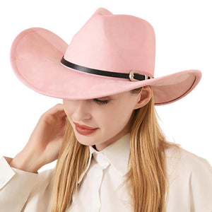 Light Pink Faux Leather Band Solid Cowboy Fedora Panama Hat, Look great in any setting with this hat. Featuring a smooth, classic design with a solid faux leather band and a western theme, this hat provides both timeless style and versatility. It's the perfect accessory for any casual or formal look.
