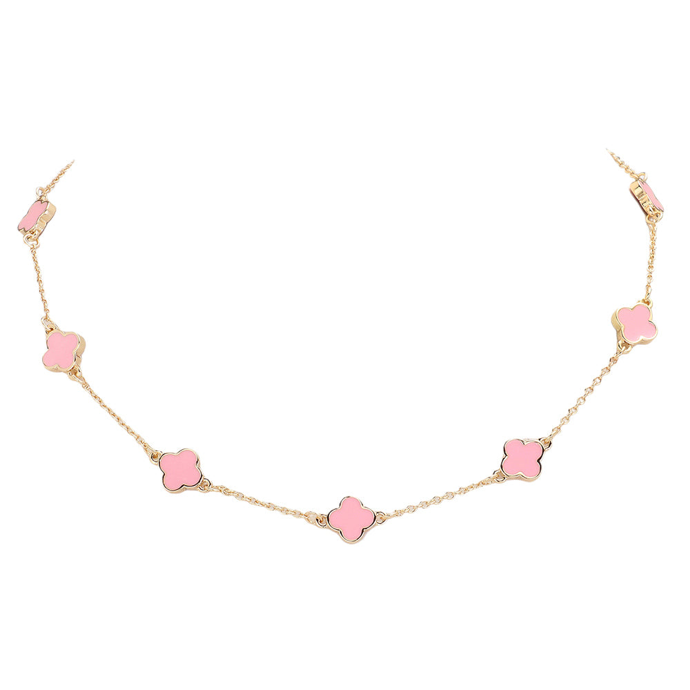 Light Pink Quatrefoil Station Necklace is a sophisticated and timeless piece to elevate any outfit. Crafted with our unique quatrefoil design, this necklace is perfect for everyday wear or special occasions. Made with high-quality materials, it's a must-have staple for any jewelry collection.