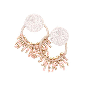 Light Pink Rope Wrapped Beaded Fringe Open Circle Earrings, are fun handcrafted jewelry that fits your lifestyle, adding a pop of pretty color. Highlight your appearance, and grasp everyone's eye at your party. These are Great gifts idea for your Wife, Mom, your Loving one, or family member.