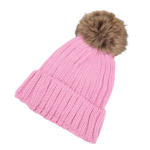 Light Pink Solid Knit Faux Fur Pom Pom Beanie Hat, stay warm during the chilly months with this cozy pom pom beanie hat. This is the perfect hat for any stylish outfit or winter dress. Perfect gift item for Birthdays, Christmas, Stocking stuffers, Secret Santa, holidays, anniversaries, Valentine's Day, etc.