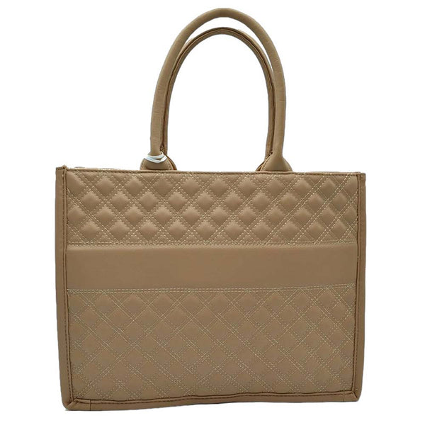 Light Tan This Quilted Fashion Satchel Tote Bag is the perfect fashion accessory for everyday life. Composed of high-quality quilted cotton, this bag is lightweight yet durable. The spacious interior and multiple pockets provide ample storage for all your essentials. This bag adds a touch of sophistication to any outfit.