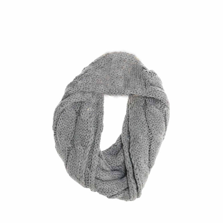 LightGrey KIDS Solid Cable Knit CC Infinity Scarf offers reliable warmth and comfort for young children during chilly days. Its expertly crafted cable knit construction ensures durability and softness, while the infinity design allows for easy, secure wear without the hassle of loose ends. This solid-colored scarf is a practical accessory that complements any kid’s winter wardrobe, providing both functional protection. 