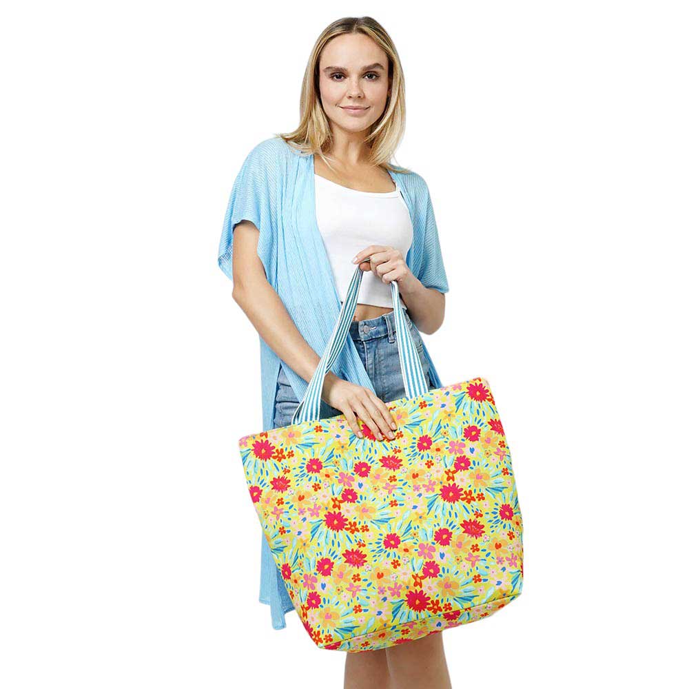 Lime Flower Print Tote Bag, this tote bag features a beautiful flower print design, adding a touch of style to your everyday essentials. Made with high-quality materials, it offers durability and functionality for daily use. Stay fashionable while carrying your belongings with ease. Ideal gift for any fashion loving person.