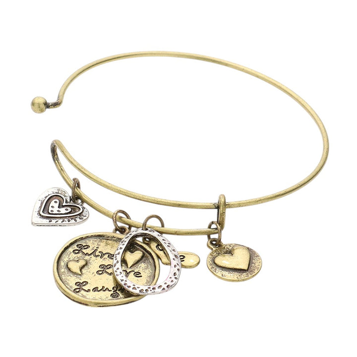 Live Love Laugh Message Heart Charm Bracelet serves as a daily reminder to live life to the fullest, love with all your heart, and find joy in every moment. Crafted with a heart-shaped charm and inspirational message, this bracelet is a beautiful accessory and a meaningful symbol. 