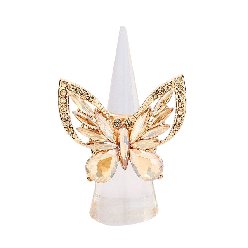 Lt Col Topaz Multi Stone Embellished Butterfly Stretch Ring, is nicely designed with a Bug, Butterfly-theme that has a beautiful charm that attracts eyesight and leads to a smile. These are Perfect for Birthday Gifts, Anniversary Gifts, Mother's Day gifts, Graduation gifts, Prom Jewelry, Thank you, and Valentine's Day gifts.