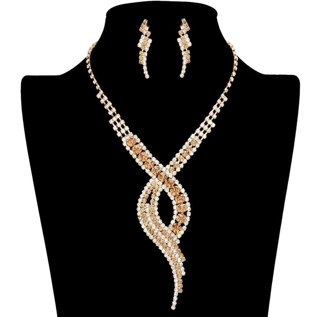 Lt Col Topaz Swirl Rhinestone Pave Necklace, get ready with this swirl rhinestone pave necklace to receive the best compliments on any special occasion. These classy swirl rhinestone pave necklaces are perfect for parties, weddings, and evenings. Awesome gift for birthdays, anniversaries, Valentine’s Day, or any special occasion.
