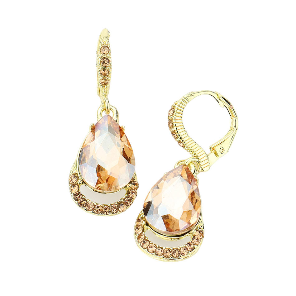 Gold Teardrop Stone Dangle Lever Back Evening Earrings, these elegant earrings feature a sparkling teardrop stone secured in a delicately crafted lever back closure. An awesome choice for wearing at parties. Perfect gift for Birthdays, anniversaries, Mother's Day, Graduation, Prom Jewelry, Just Because, Thank you, etc.