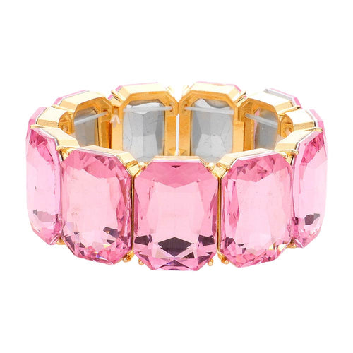 Emerald Cut Stone Stretch Evening Bracelet - Lt Rose
