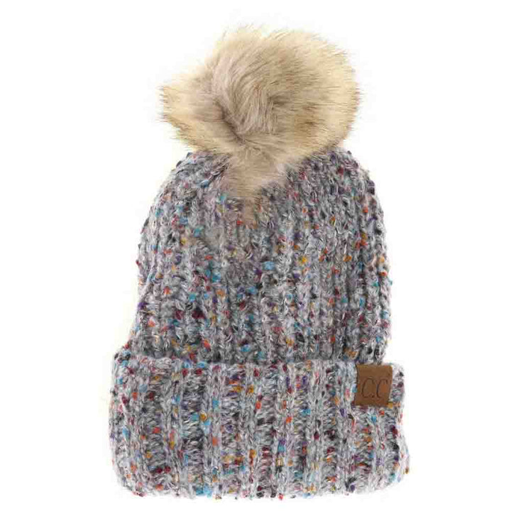 Lt.Grey Confetti Mohair Ribbed Fur Pom C.C Beanie combines cozy warmth with stylish texture. Crafted with a soft mohair blend, its ribbed design offers a comfortable, snug fit that retains heat. Topped with a luxurious fur pom, this beanie adds a sophisticated touch to any cold-weather outfit while ensuring superior comfort and durability. Ideal for both casual and refined winter wear.