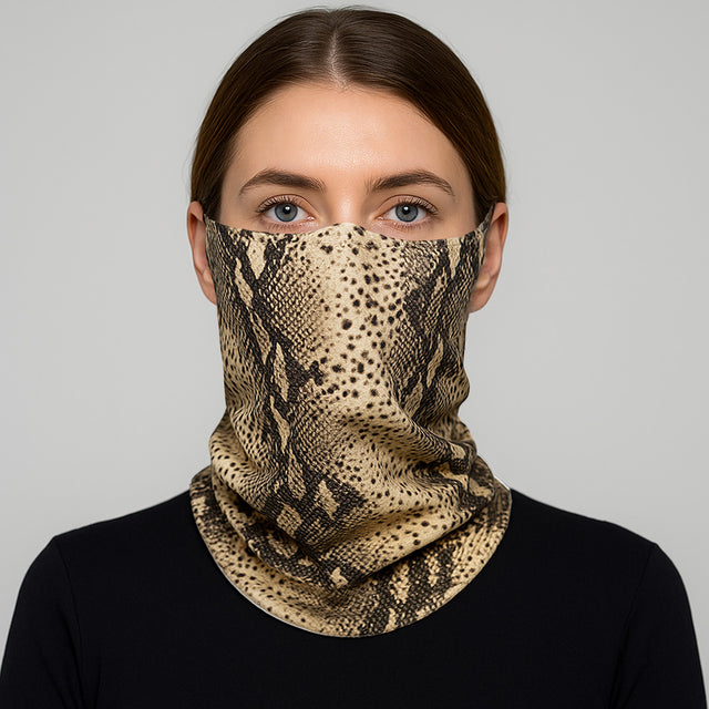 Madeline Love Beige Snakeskin Print Seamless Face Tube Mask / Scarf - Jewelry