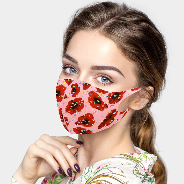 Madeline Love Pink Poppy Flower Print Fashion Mask - Jewelry