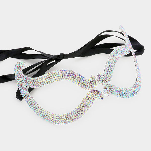 AB, Silver Rhinestone Pave Cat Eye Masquerade Mask