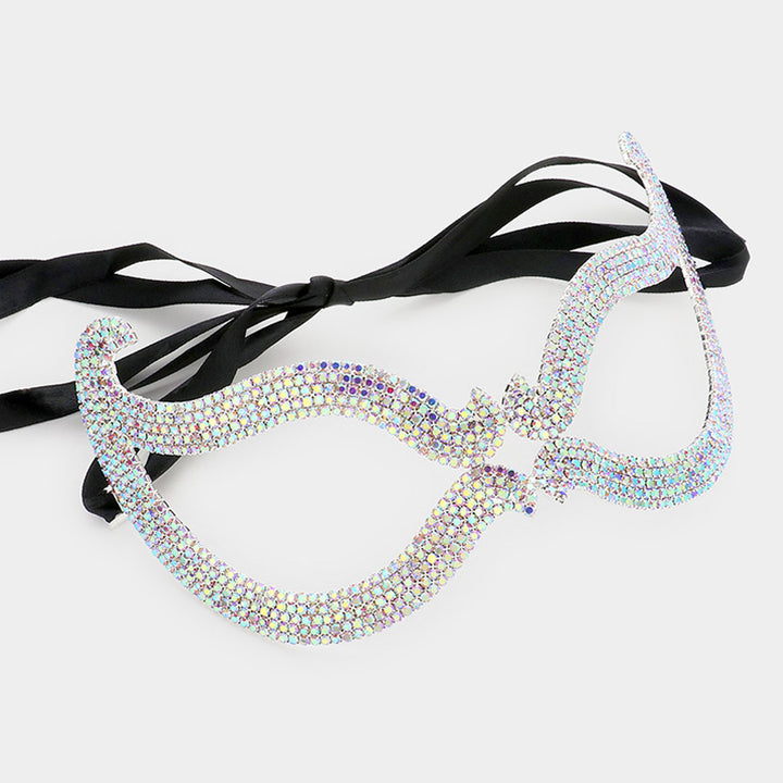 AB, Silver Rhinestone Pave Cat Eye Masquerade Mask