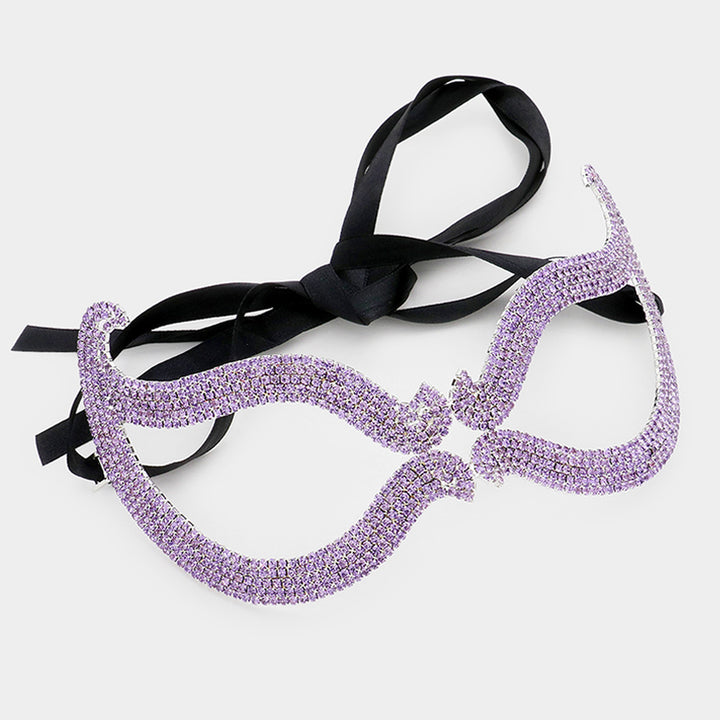 Amethyst Rhinestone Pave Cat Eye Masquerade Mask