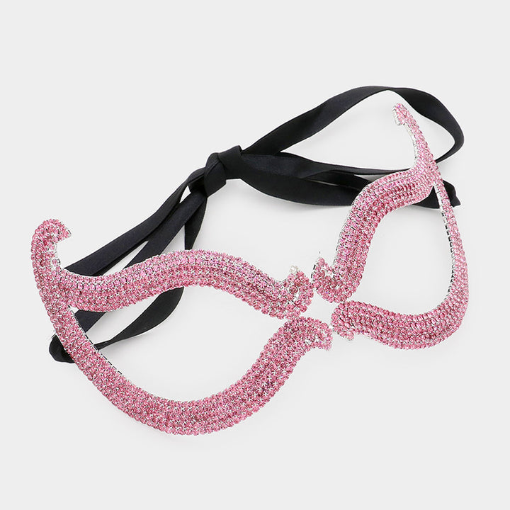 Lt Rose Rhinestone Pave Cat Eye Masquerade Mask