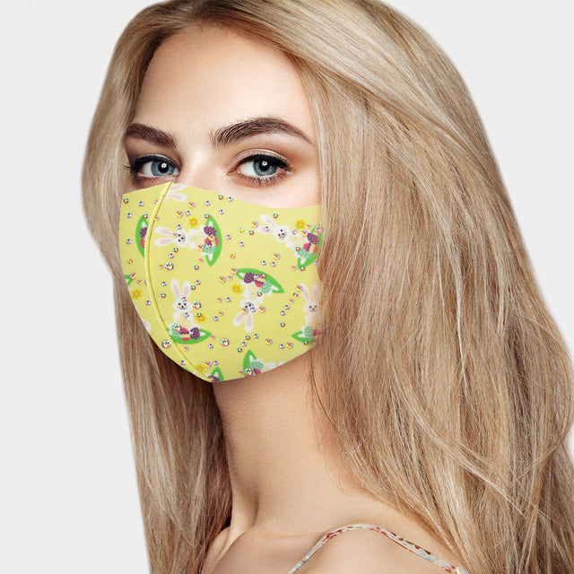 Madeline Love Yellow Easter Bunny Print Fashion Mask - Jewelry