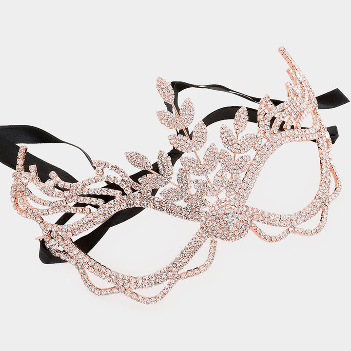 Rose Gold Rhinestone Pave Masquerade Mask