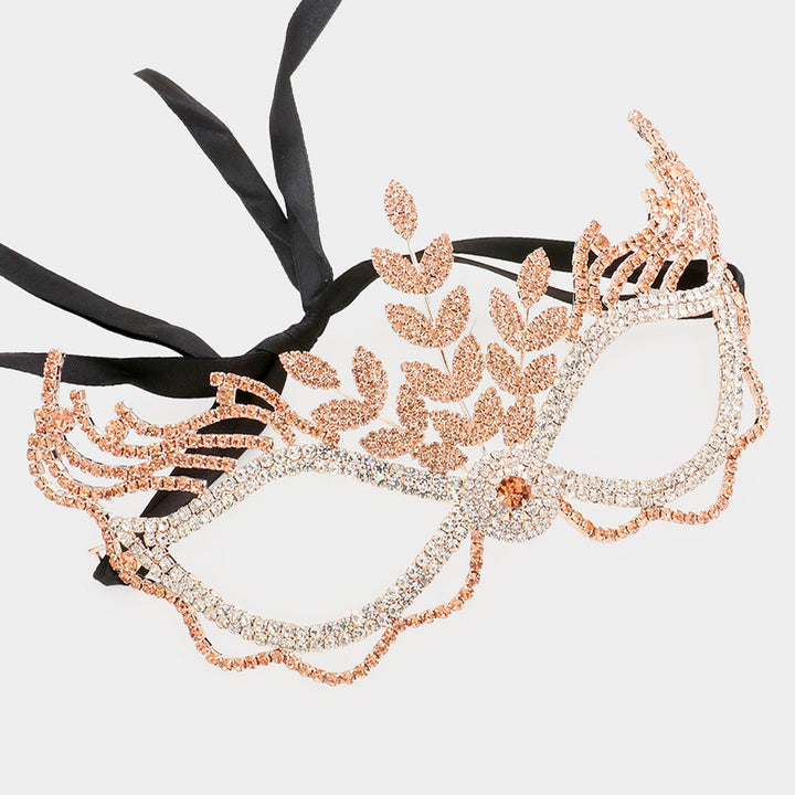 Peach Rhinestone Pave Masquerade Mask