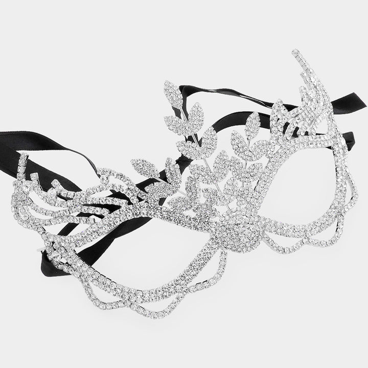 Silver Rhinestone Pave Masquerade Mask