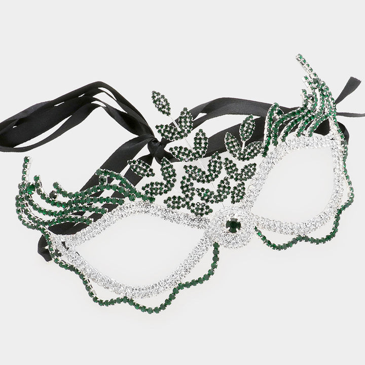 Emerald Rhinestone Pave Masquerade Mask