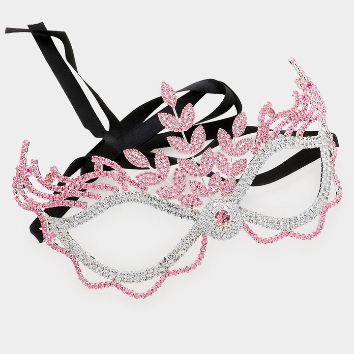 Pink Rhinestone Pave Masquerade Mask