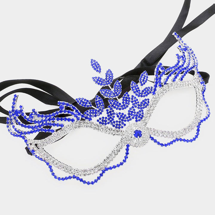 Sapphire Rhinestone Pave Masquerade Mask