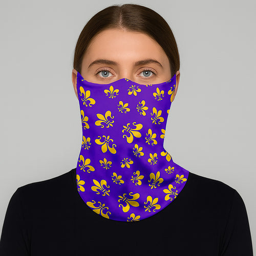 Fleur de Lis Print Seamless Face Tube Mask / Scarf - Purple