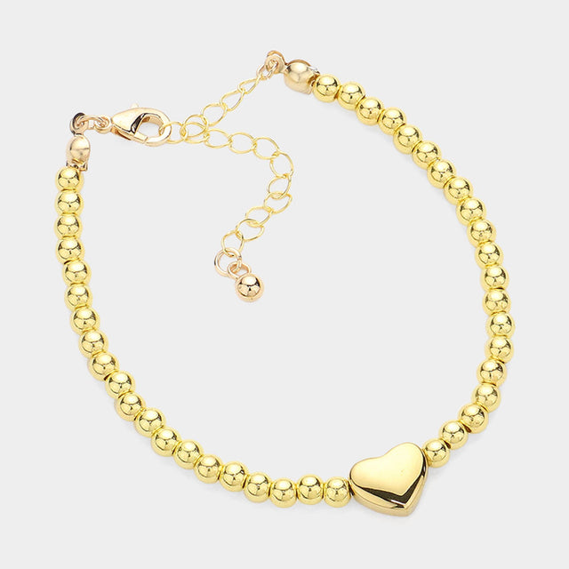 Metal Heart Pointed Bubble Bracelet - Gold - Bracelets