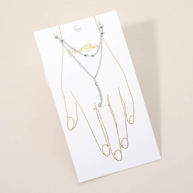 Madeline Love Rhodium Delicate Beaded Accent Layered Hand Chain Bracelet - Body Jewelry