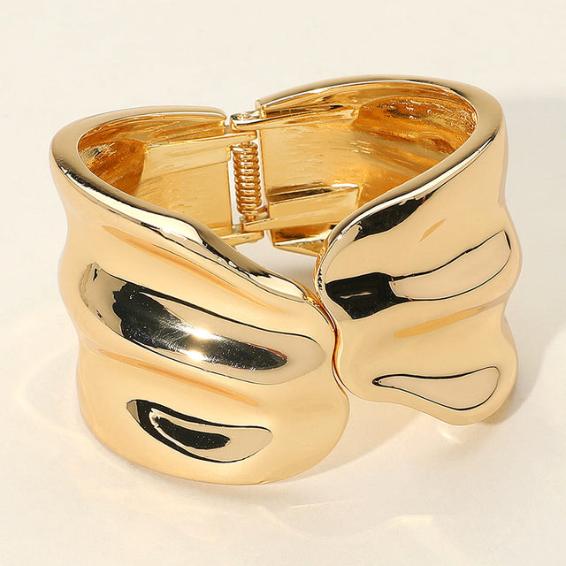 Madeline Love Gold Sculpted Wavy Wide Metal Hinged Bangle Bracelet - Bracelets