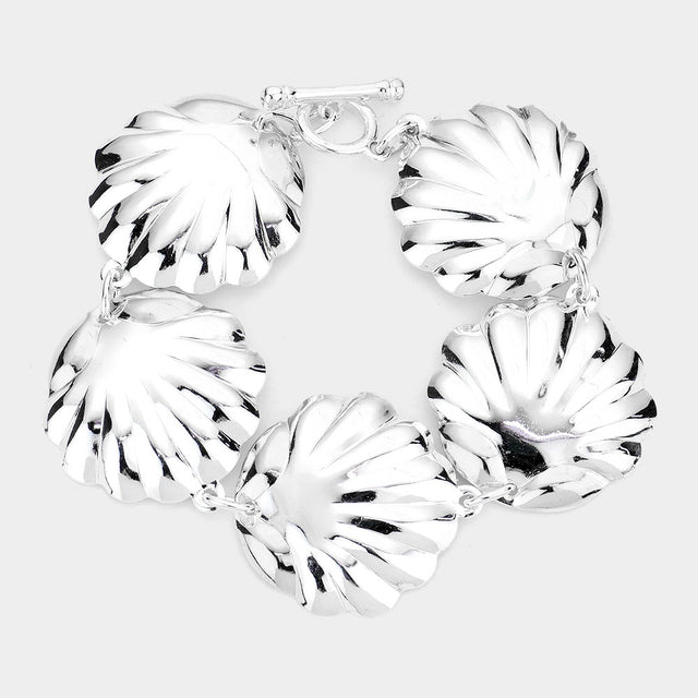 Rhodium Shell Link Toggle Bracelet