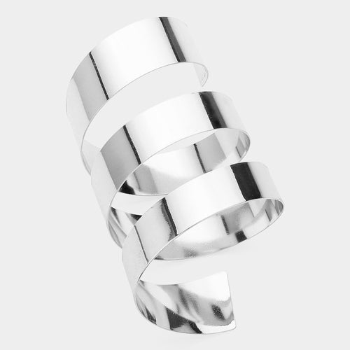 Abstract Metal Spiral Arm Cuff Bangle Bracelet - Rhodium