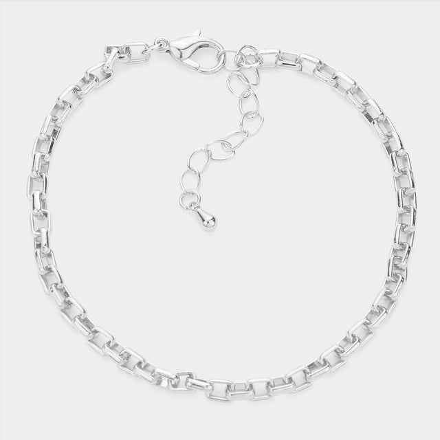 Madeline Love Rhodium Open Metal Rectangle Link Bracelet - Bracelets
