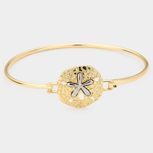 Two Tone Metal Sand Dollar Hook Bracelet - Gold