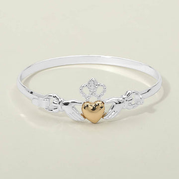 Madeline Love Two Tone Two Tone Irish Claddagh Heart Crown Bangle Bracelet - Bracelets