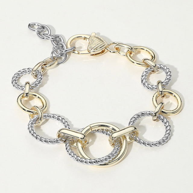 Madeline Love Two Tone 14K Gold Plated Two Tone Textured Circle Link Chain Bracelet