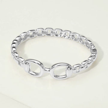 Madeline Love Rhodium 14K Gold Plated Interlocking Center Hinged Bangle Bracelet - Bracelets