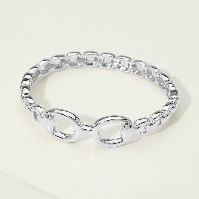 Madeline Love Rhodium 14K Gold Plated Interlocking Center Hinged Bangle Bracelet - Bracelets