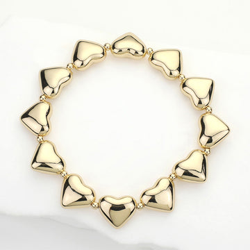 Metal Heart Beaded Stretch Bracelet - Gold - Bracelets