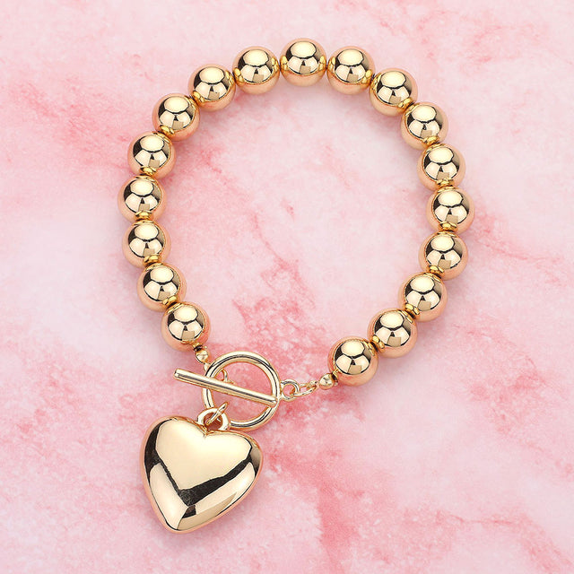 Madeline Love Gold Metal Heart Charm Bubble Chain Toggle Bracelet