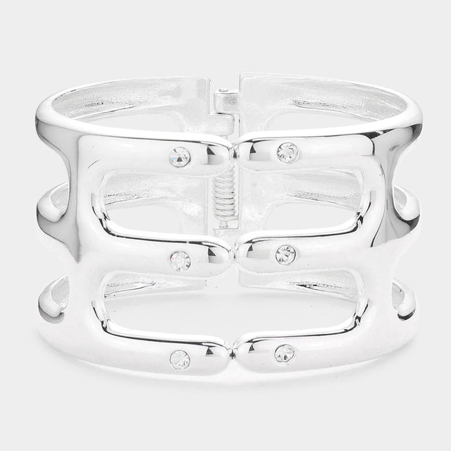 Madeline Love Rhodium Hinged Metal Cage Bracelet - Bracelets
