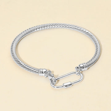 Madeline Love Rhodium Carabiner Accent Twisted Cable Bangle Bracelet - Bracelets