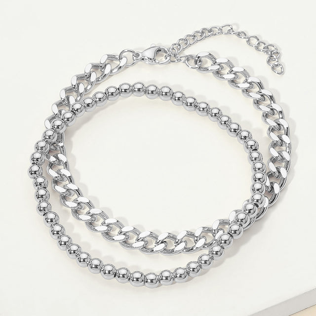 Madeline Love Rhodium Stainless Steel Chain Beaded Stretch Layered Bracelets
