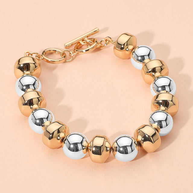 Madeline Love Gold, Rhodium Two Tone Metal Beaded Toggle Bracelet