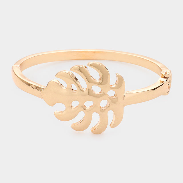Madeline Love Gold Metal Tropical Leaf Hinged Bracelet - Bracelets