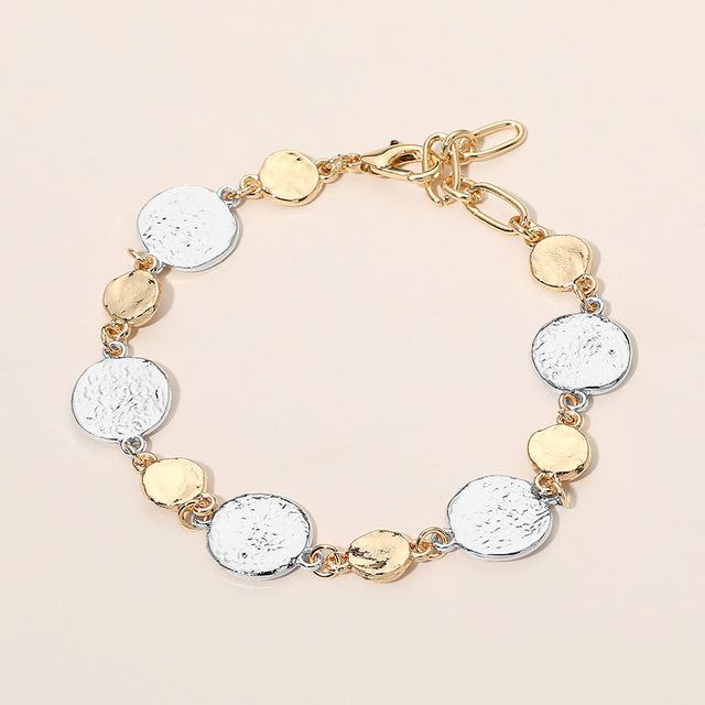 Madeline Love Gold, Rhodium Textured Metal Disc Link Bracelet